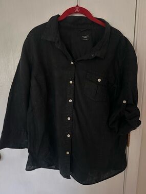 Talbots Black Casual Button-Down Shirt